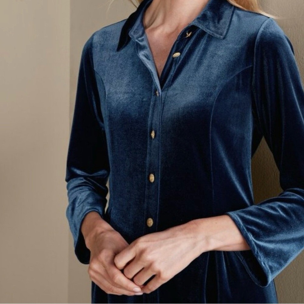 Soft Surroundings Enchanted Velvet Shirt Sz Small Navy